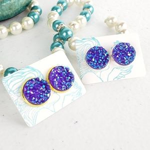 6/$20 Purple Sparkle Druzy Flatback Earrings